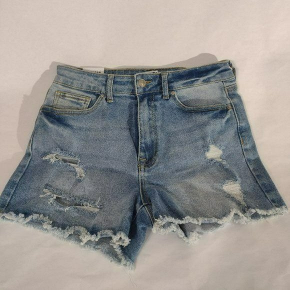 Wax Jean Women's Distressed Denim Shorts Blue Jeans with Vintage Holes - Picture 3 of 9
